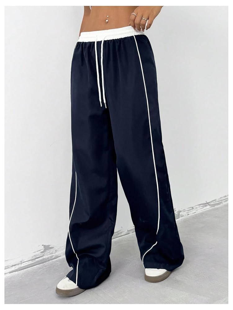 OYOANGLE Women's Baggy Track Pants Side Striped Drawstring